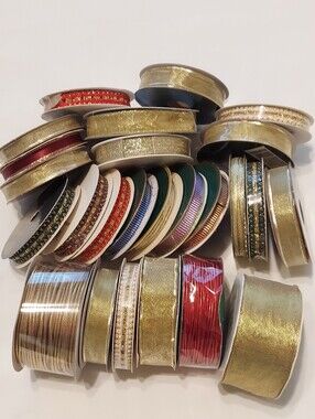 New 25 Rolls Decorative,  Many Wired Craft Ribbon Spools, Decorative, Metallics